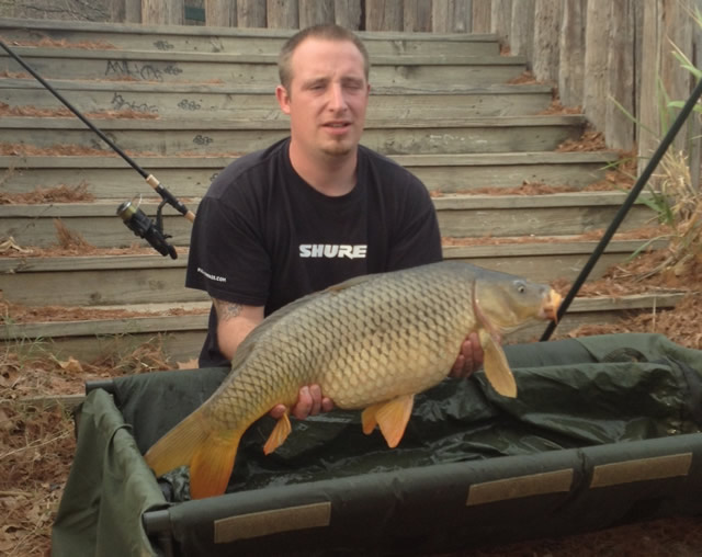 Kurt Bond with a 19.13 lb common caught during Session 8 of the Wild Carp Club of Austin, TX