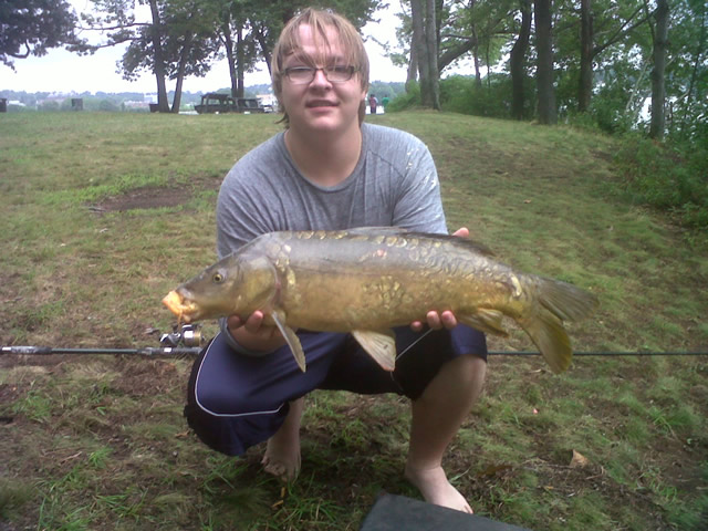 Zach Randlett with an 11 lb, 7 oz mirror carp caught during sessin 4 of the 2012 season of Wild Carp Club of New England Zach Randlett with an 11 lb, 7 oz mirror carp caught during sessin 4 of the 2012 season of Wild Carp Club of New England