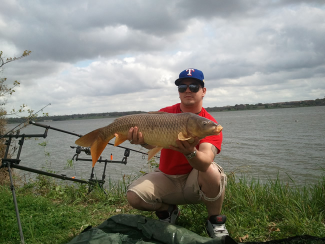 Chris Lanham with one of the very few commons caught during Session 2 of the Wild Carp Club of North Texas