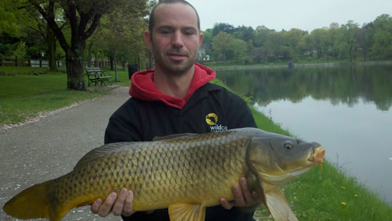 Jason Carl with a 13.9 lb common caught during session 2 of the Wild Carp Club of New England