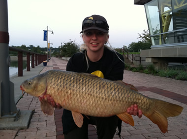 Cori Blake with a 20 lb, 3 oz common caught during Session 2 of the Wild Carp CLub of Central NY
