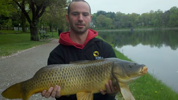Jason Carl with a common caught during Session 2 of the innaugural season of Wild Carp Club of New England