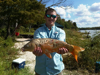 Wild Carp Club of Houston Director Nick Davis with a nice Mirror Carp caught in Houston, TX